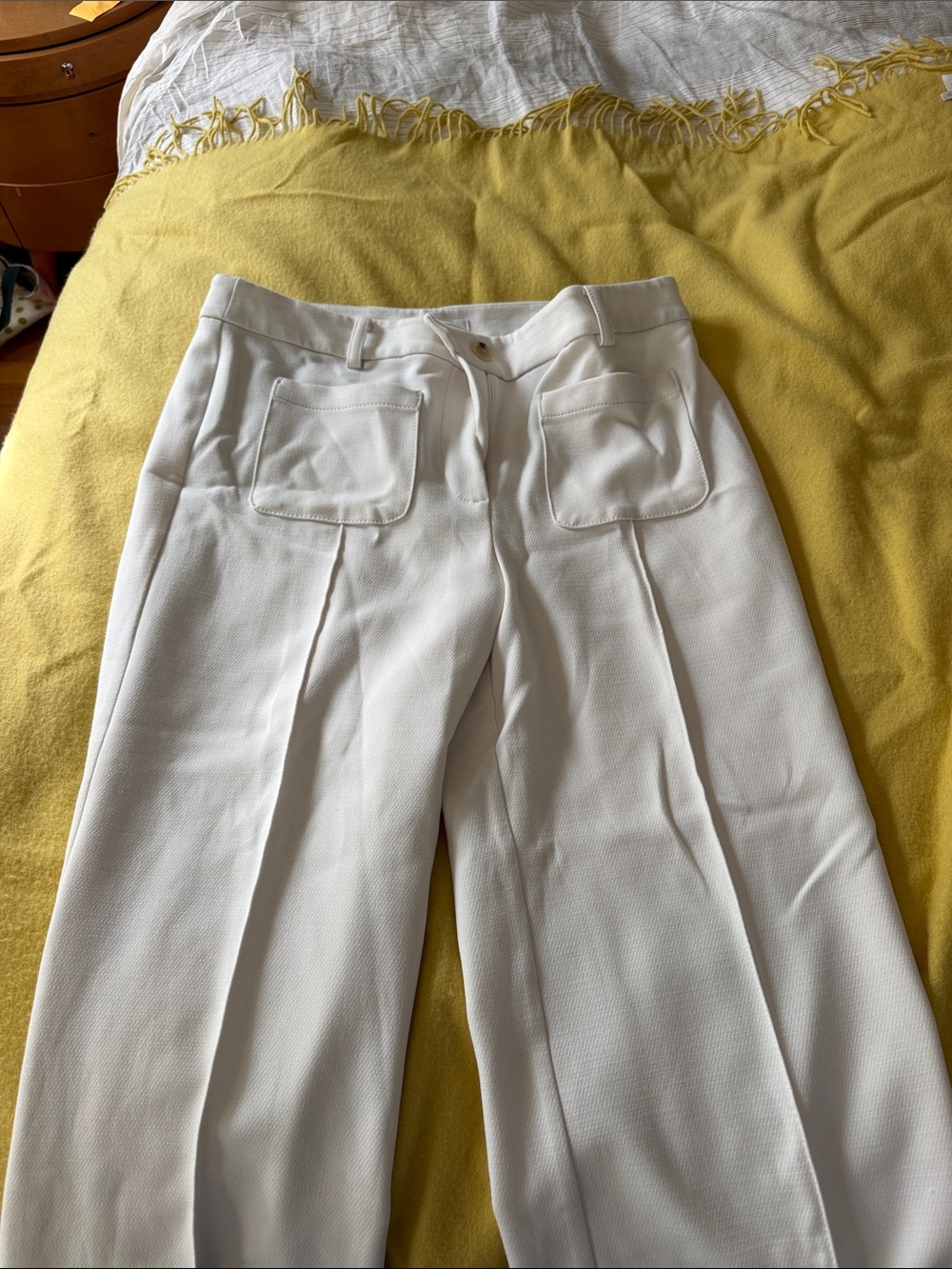 LOFT Cream Wide-Leg High-Rise Trousers with Front Patch Pockets